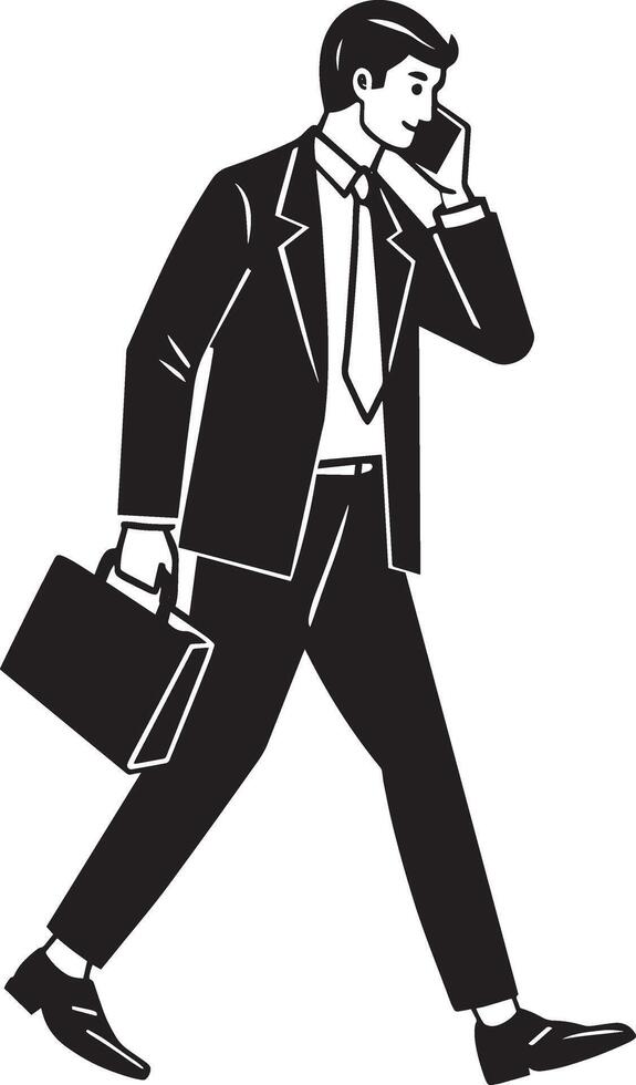 Businessman with briefcase talking on the phone. illustration. vector