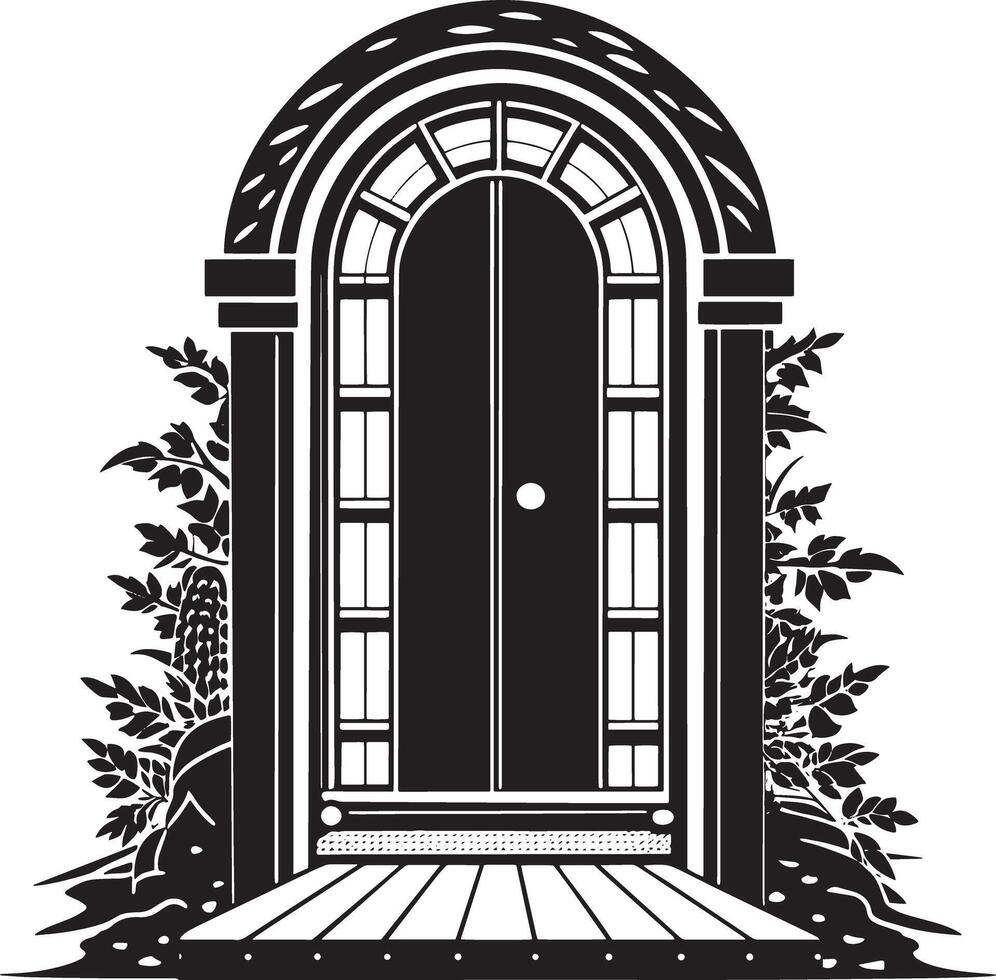 Entrance to the house. Door Silhouette illustration. Black and white. vector