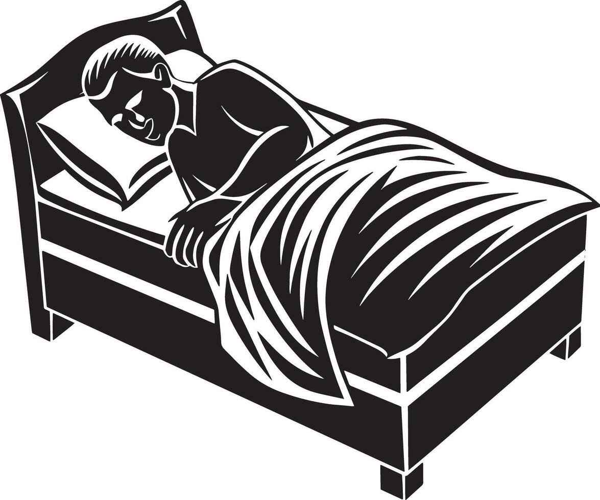 Man sleeping in the bed. illustration vector