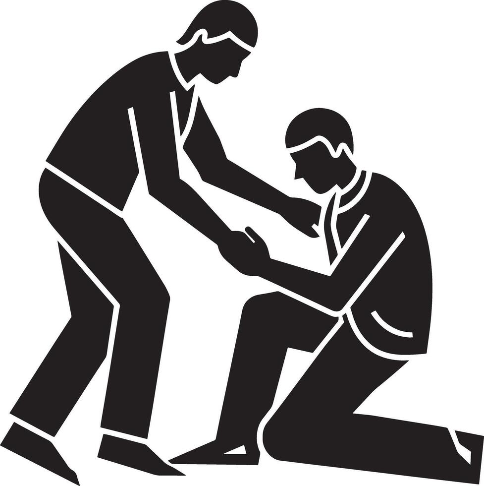 people helping with a other people black and white illustration vector