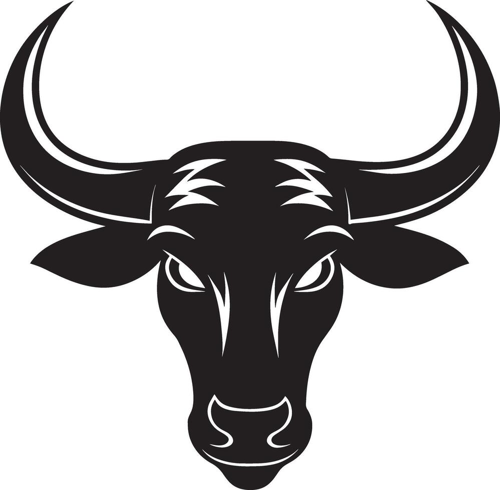 Bull Head - Black and White Illustration - Isolated On White Background vector