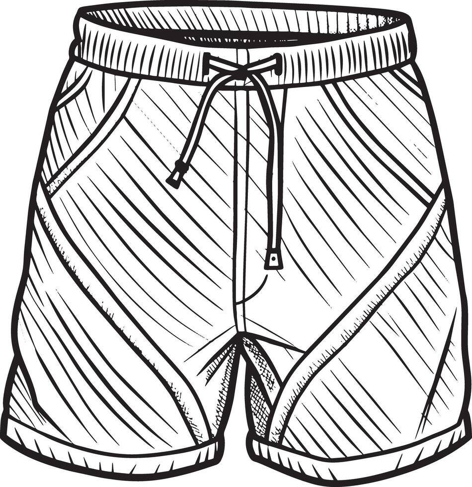 Hand drawn illustration of men's shorts. Black and white sketch. vector