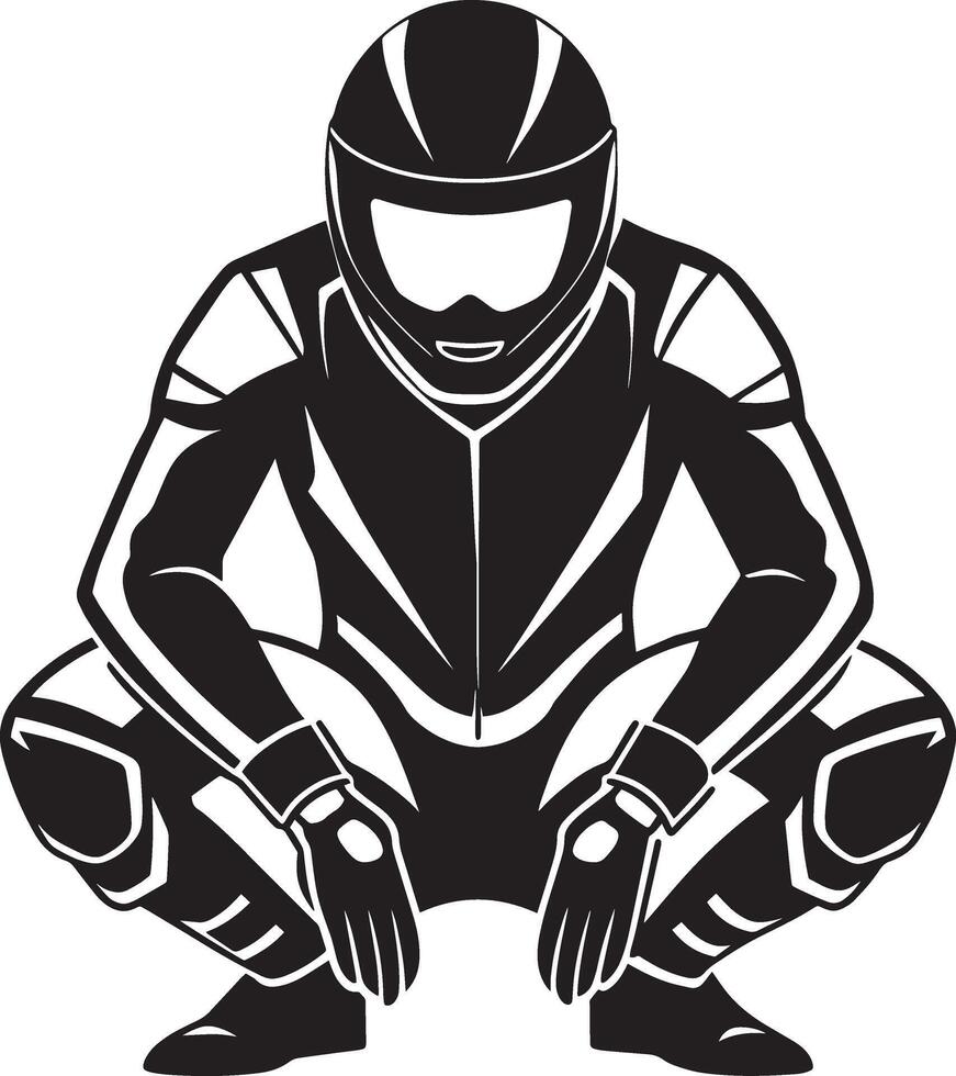 illustration of a biker with helmet. Black and white illustration on white background. vector