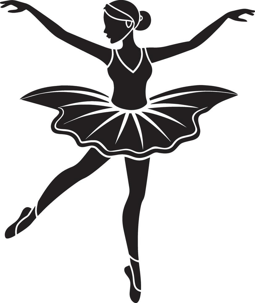 Ballet dancer silhouette isolated on white background. Black and white illustration. vector