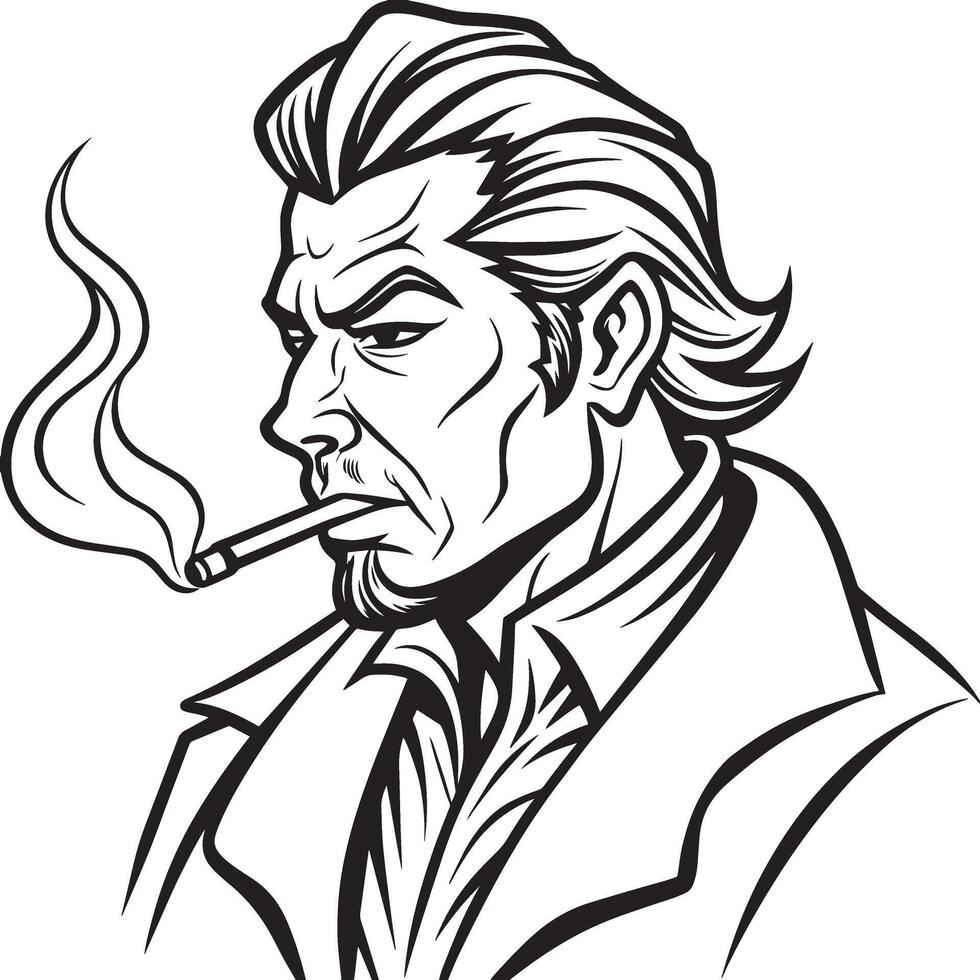 a drawing of a man smoking a cigarette vector