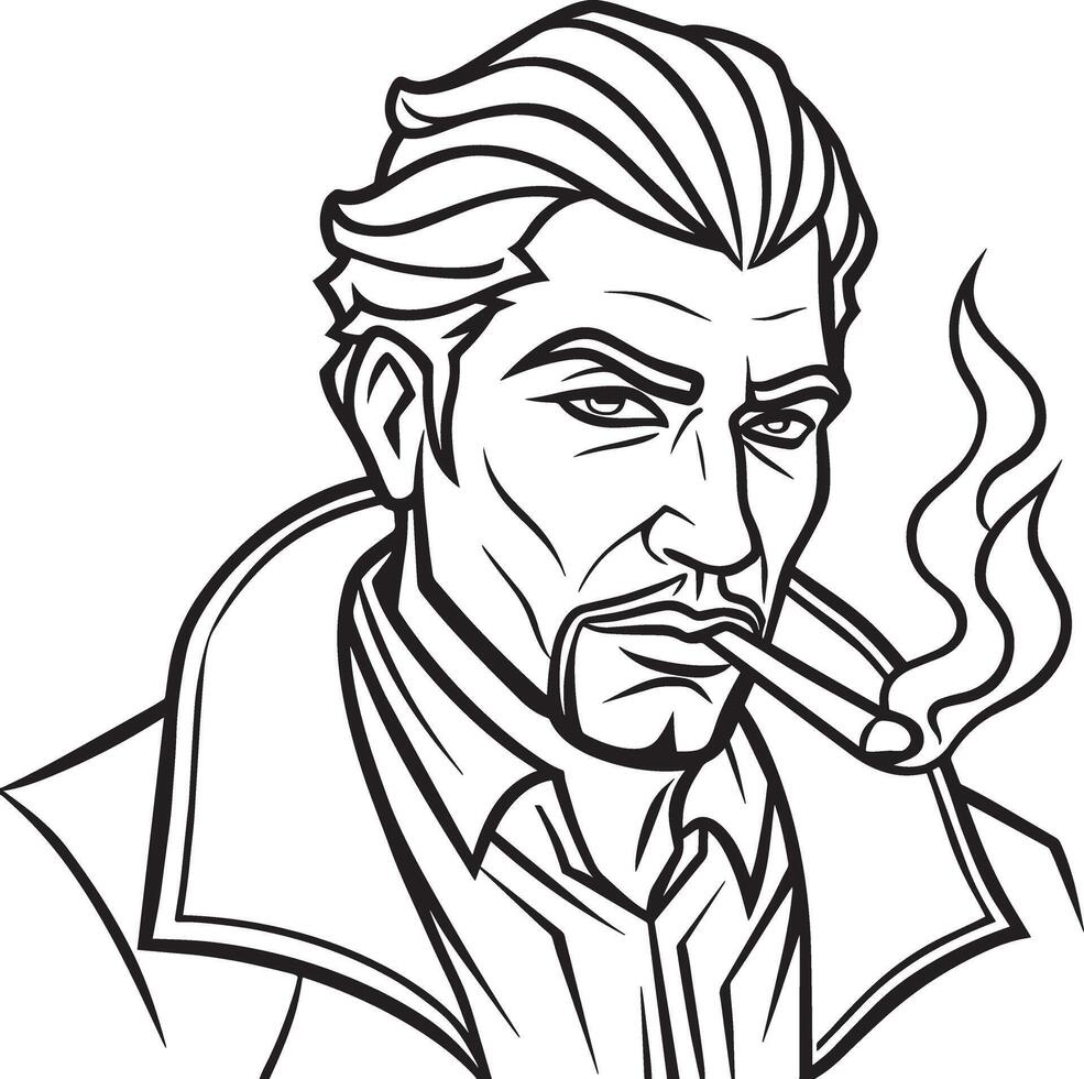 a drawing of a man smoking a cigarette vector