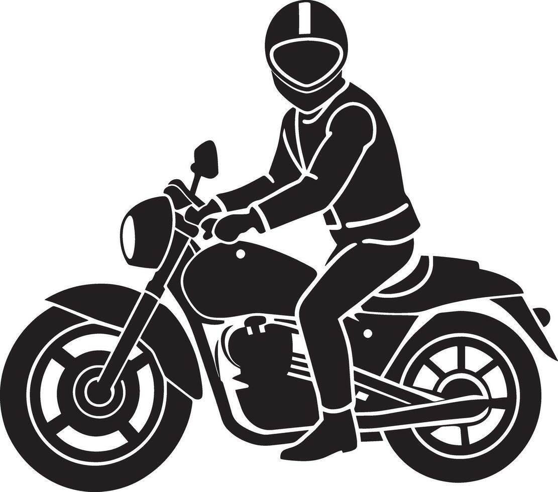 Biker rides a retro motorcycle silhouette. black and white design. vector