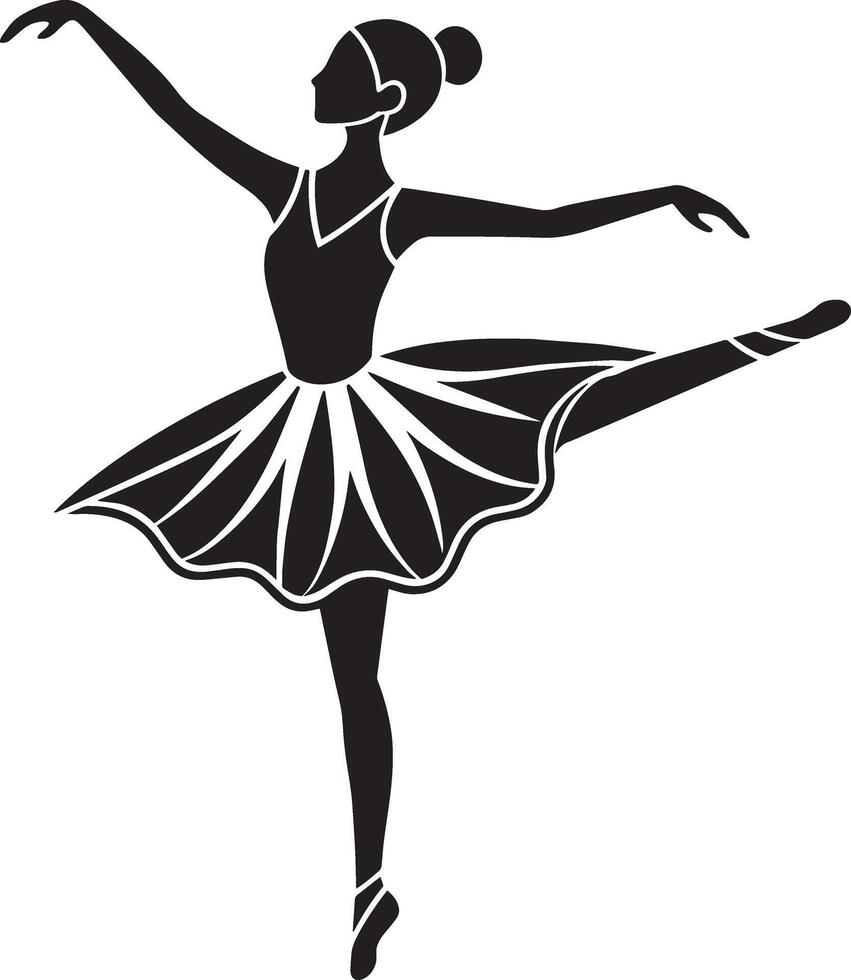 Ballet dancer silhouette isolated on white background. Black and white illustration. vector