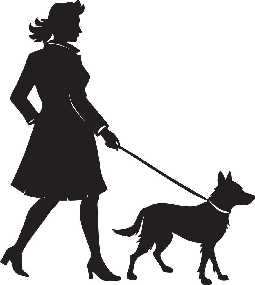 mujer con perro aislado en blanco antecedentes vector