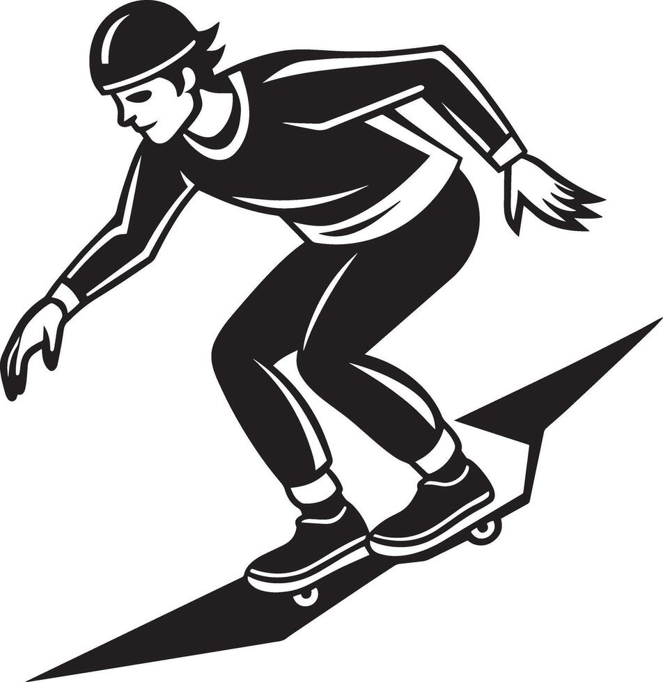 Skateboarder, extreme sport, black and white illustration vector