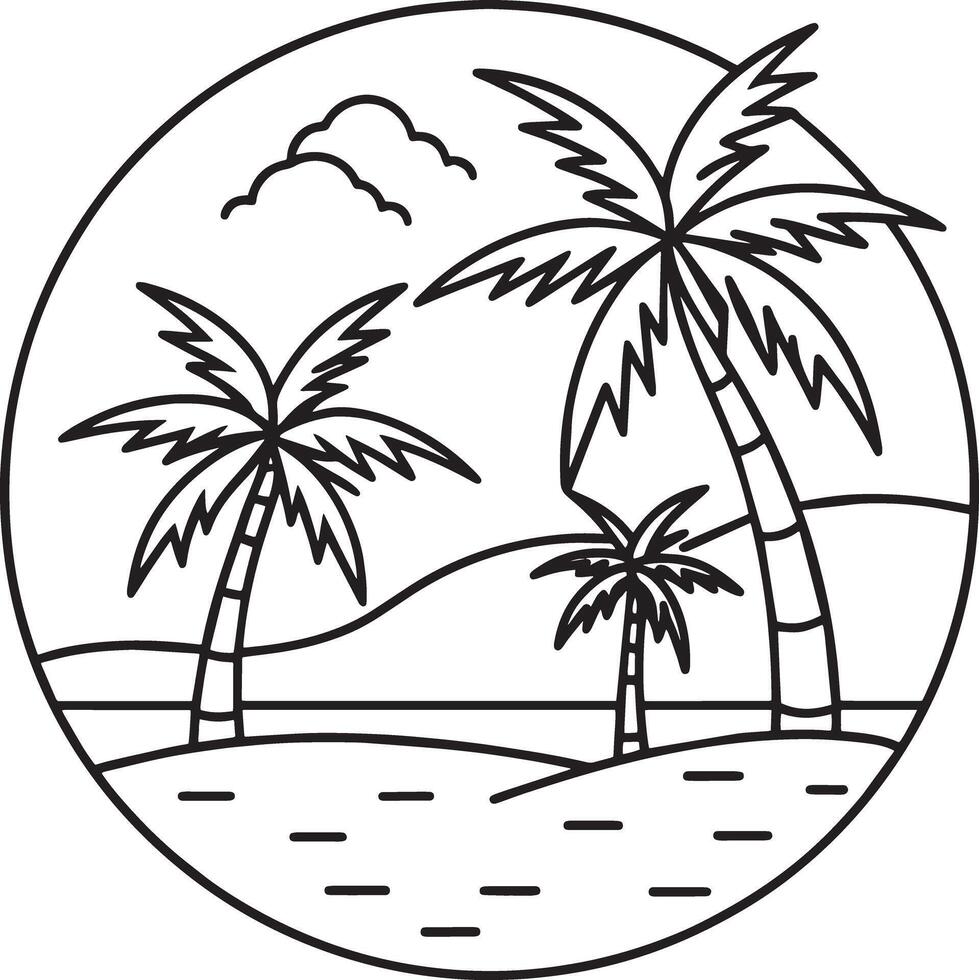 Coco palma arboles en el playa escena ilustración contorno diseño vector