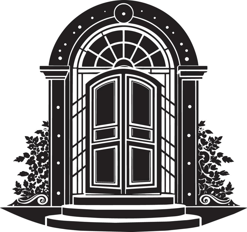 Entrance to the house. Door Silhouette illustration. Black and white. vector