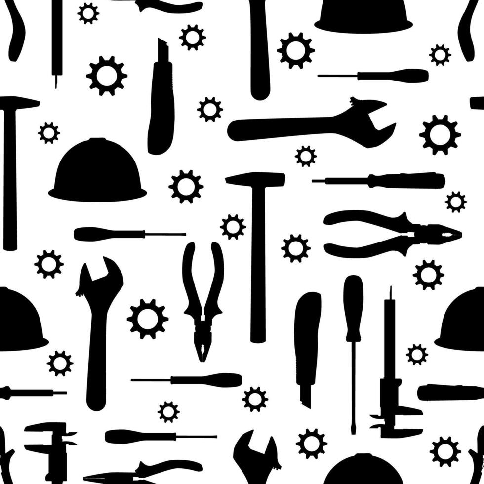 Work Tools Silhouettes Seamless Pattern vector