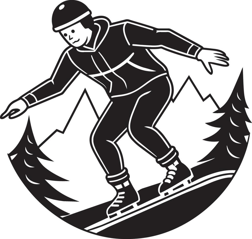 Skateboarder, extreme sport, black and white illustration vector