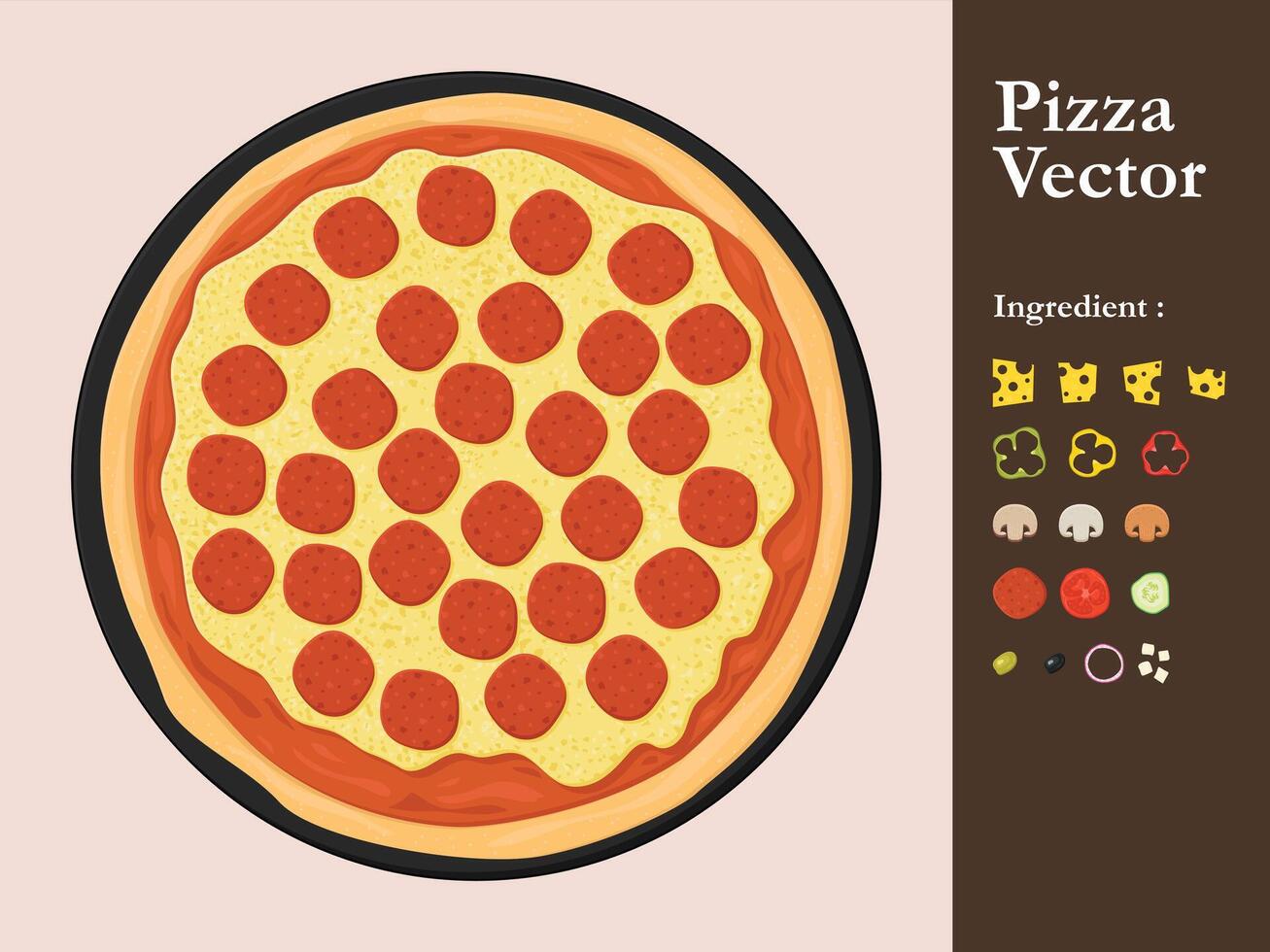 pizza icon restaurant menu element cafe pepperoni cartoon illustration abstract sauce food vector