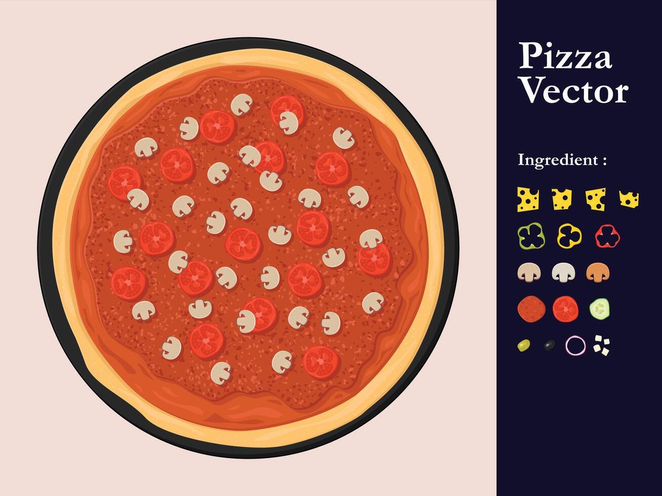 pizza icon restaurant menu element cafe pepperoni cartoon illustration abstract sauce food vector