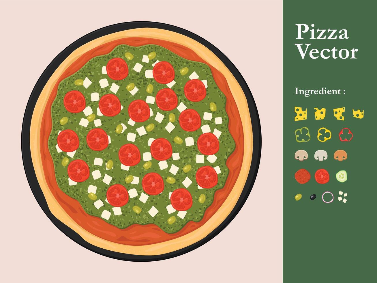 pizza icon restaurant menu element cafe pepperoni cartoon illustration abstract sauce food vector