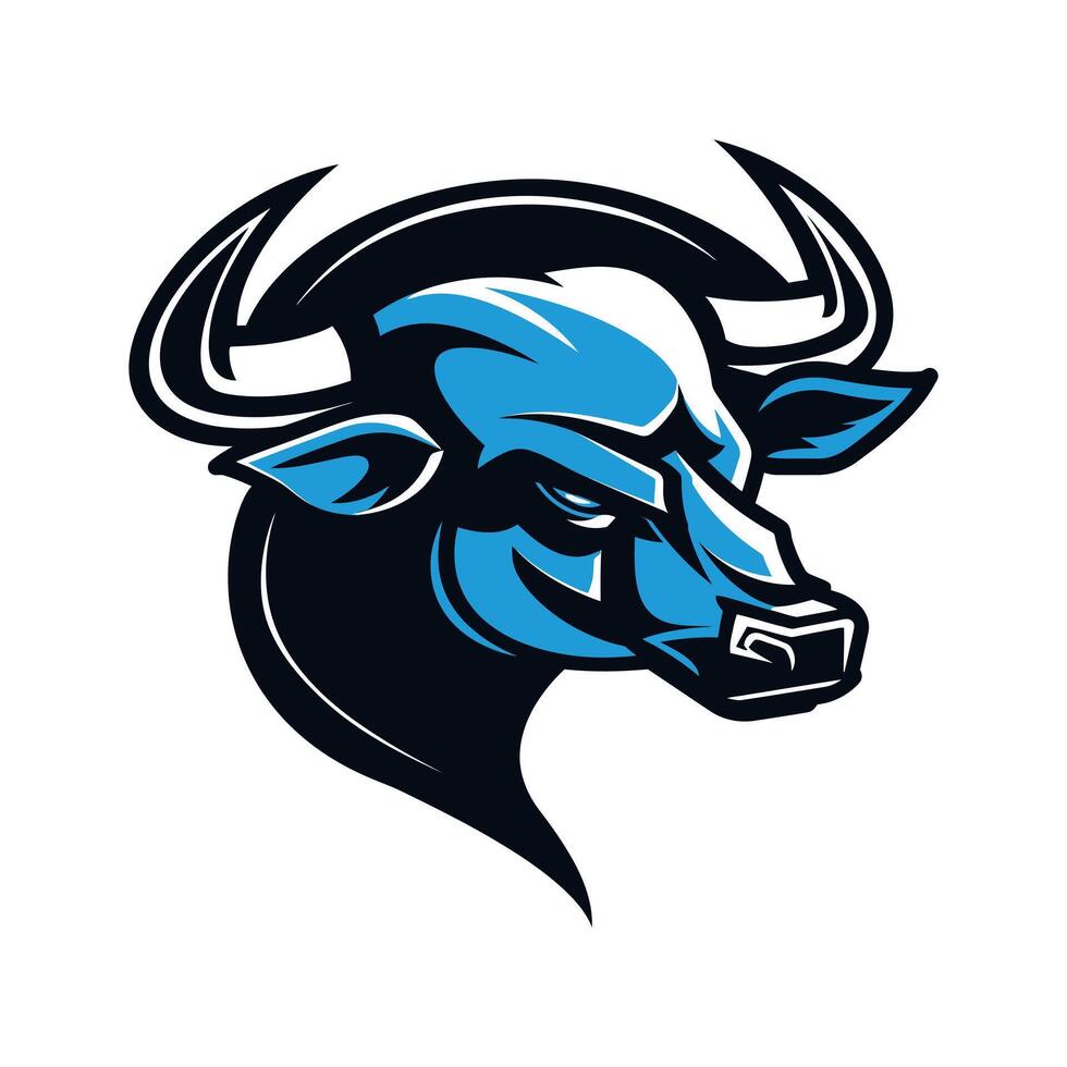 enojado azul vaca cabeza diseño en blanco antecedentes. vector