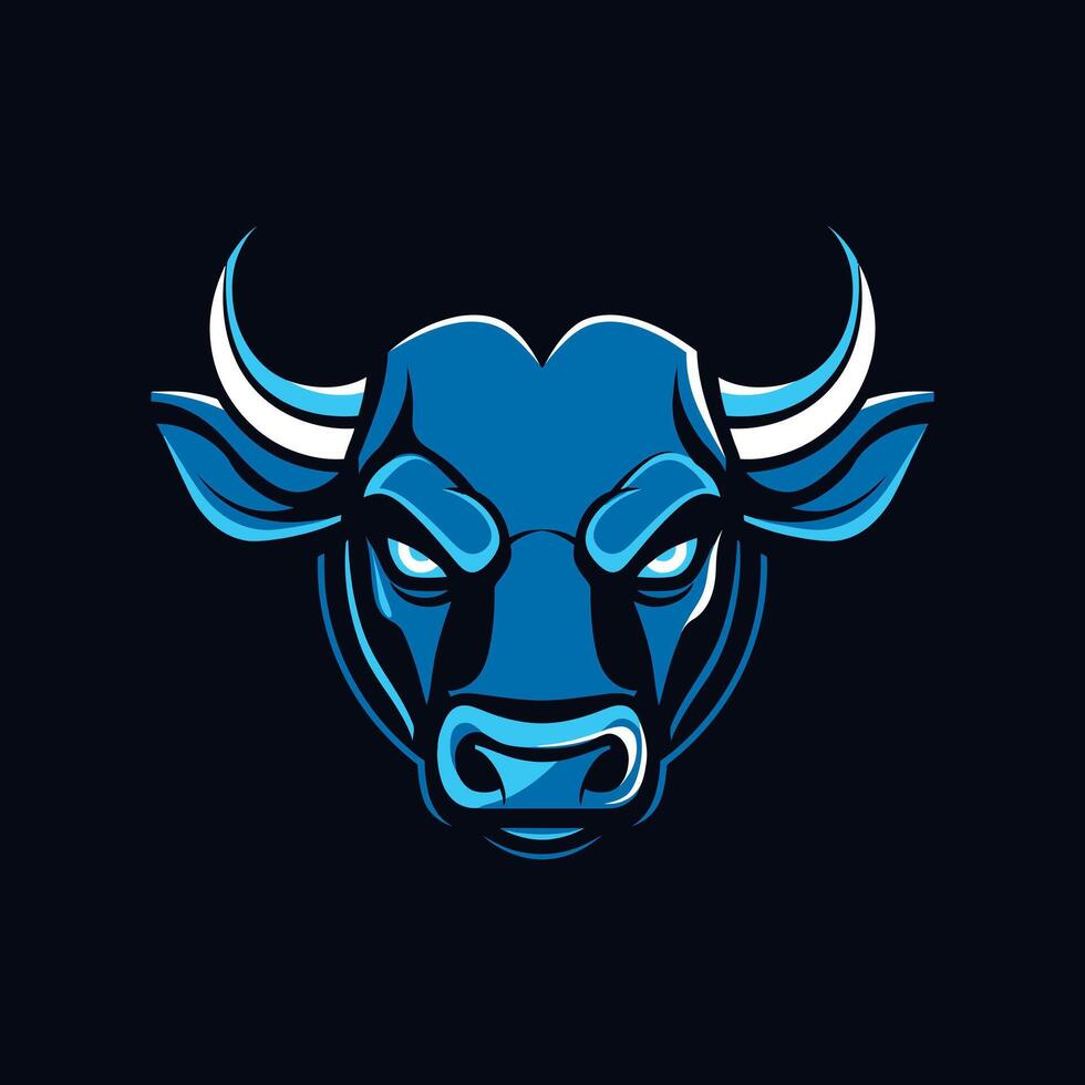 Angry head silhouette of a buffalo with blue color vector