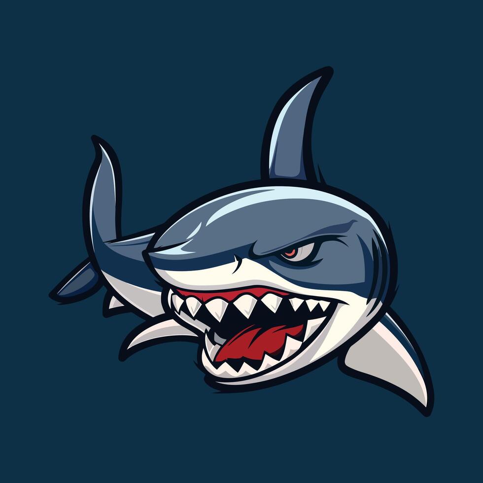 angry shark icon on a blue background vector