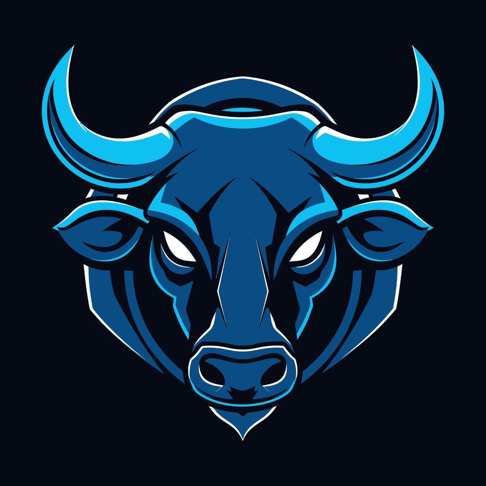 Angry horned head silhouette of a buffalo with blue color vector