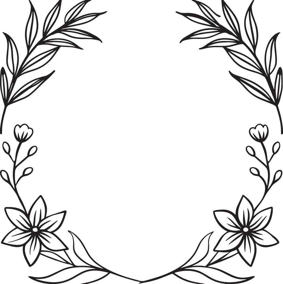 Illustration of floral frame with black and white flowers on a white background vector