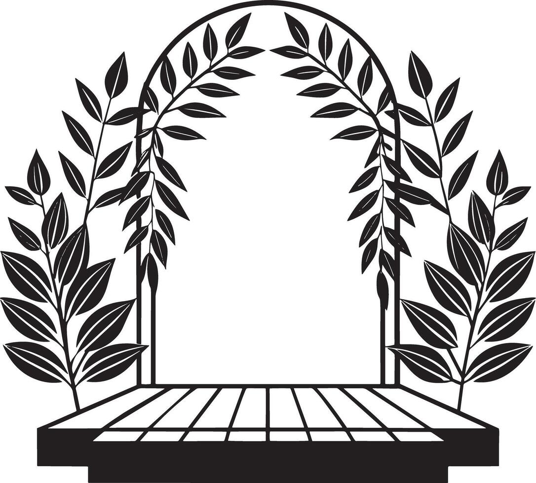 podium with plants and crowns scene illustration design vector
