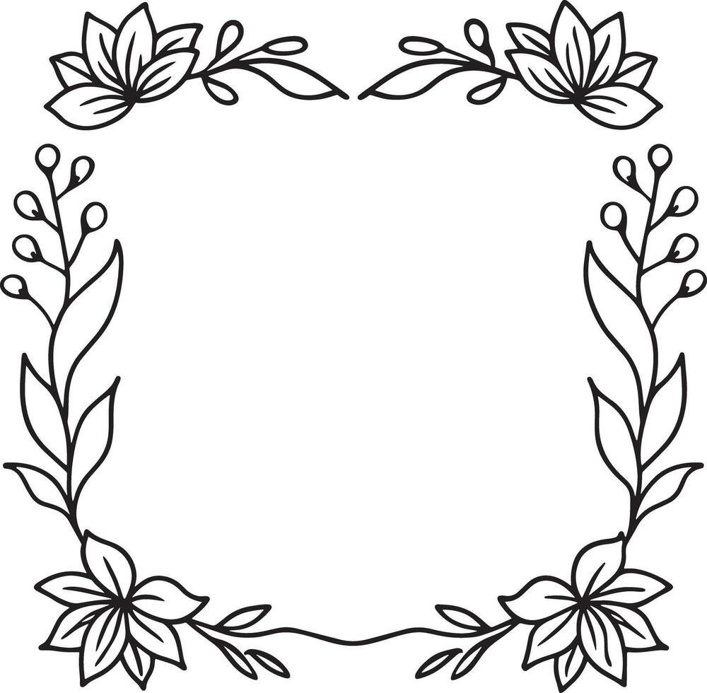Illustration of floral frame with black and white flowers on a white background vector
