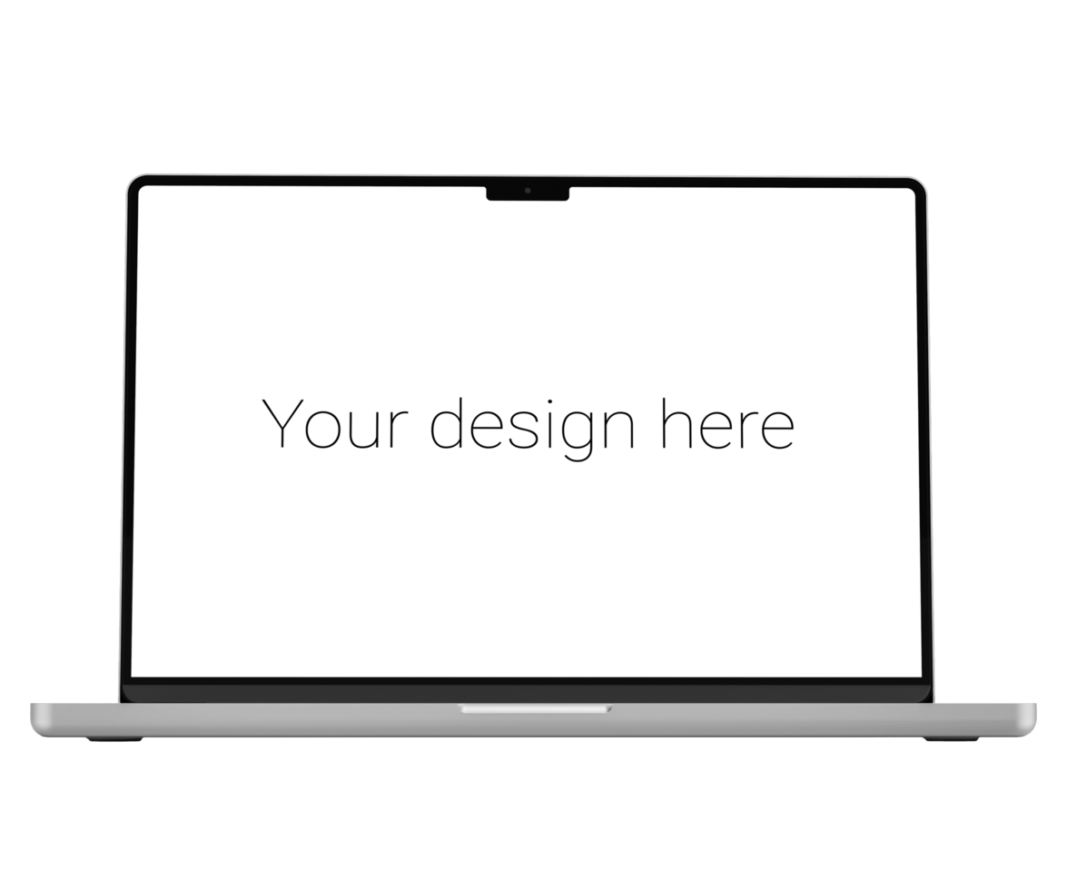 Front view mockup of white laptop without background psd