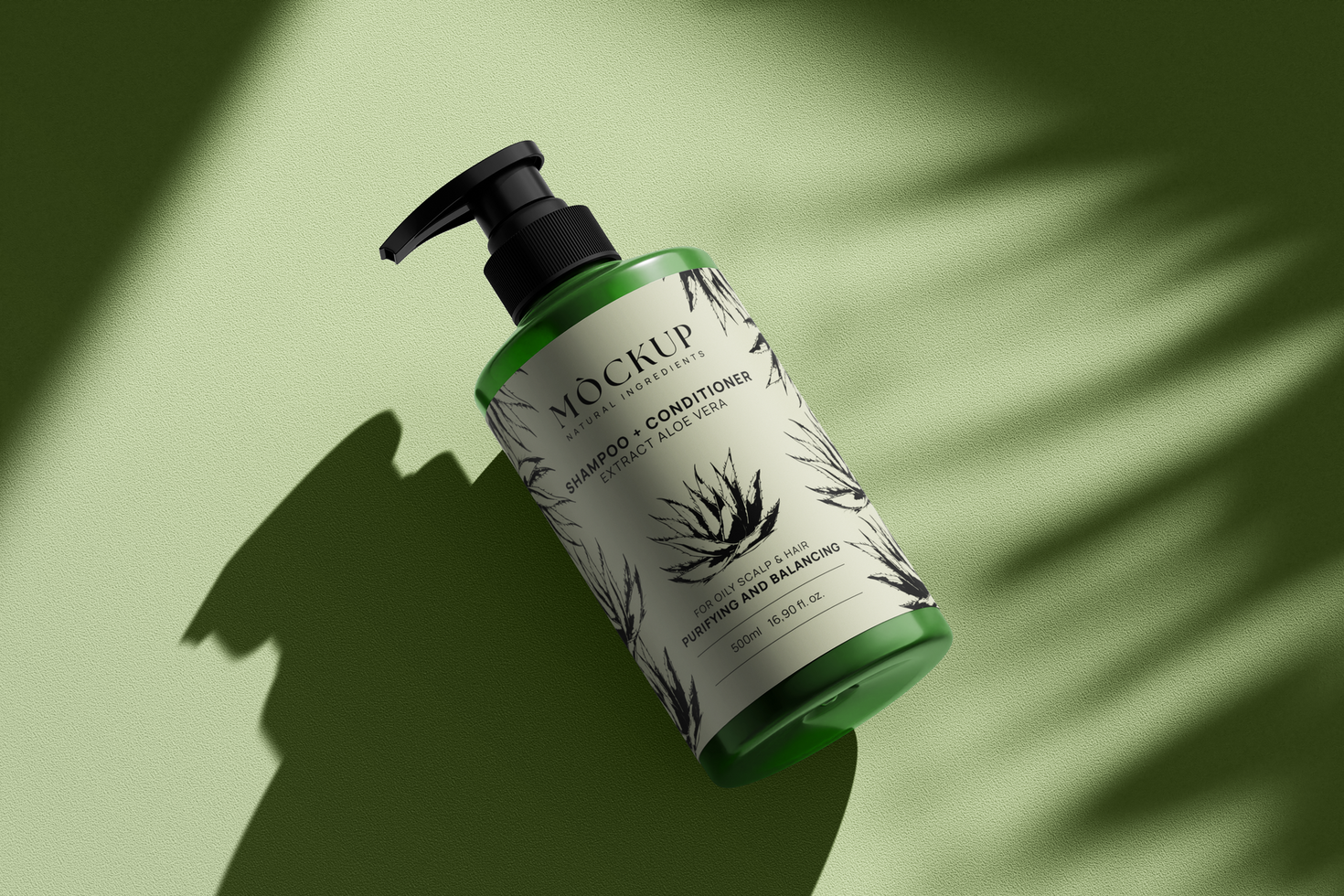 Shampoo bottle mockup with label on textured shaded surface psd