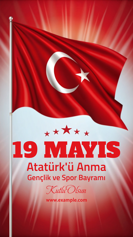 The Commemoration of Ataturk, Youth and Sports Day A red turkey flag with a white star psd