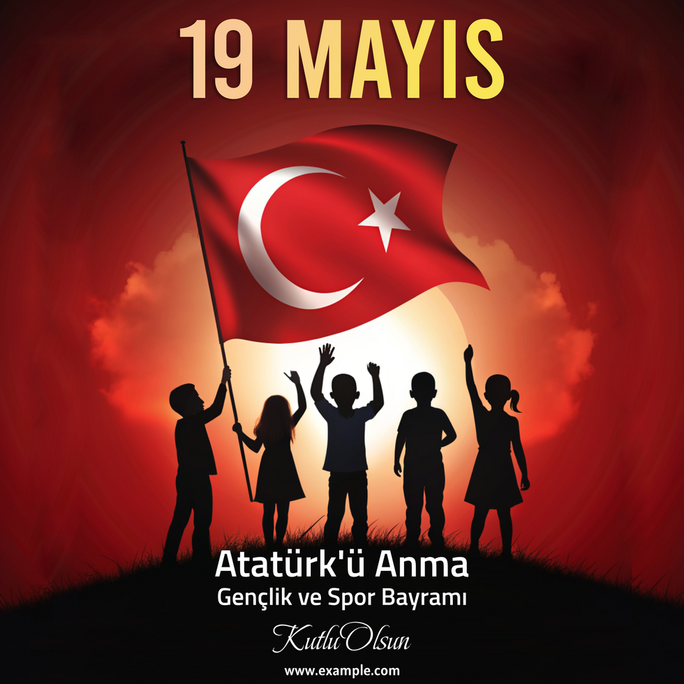 A poster of children holding a flag with the words 19 Mayis on it psd