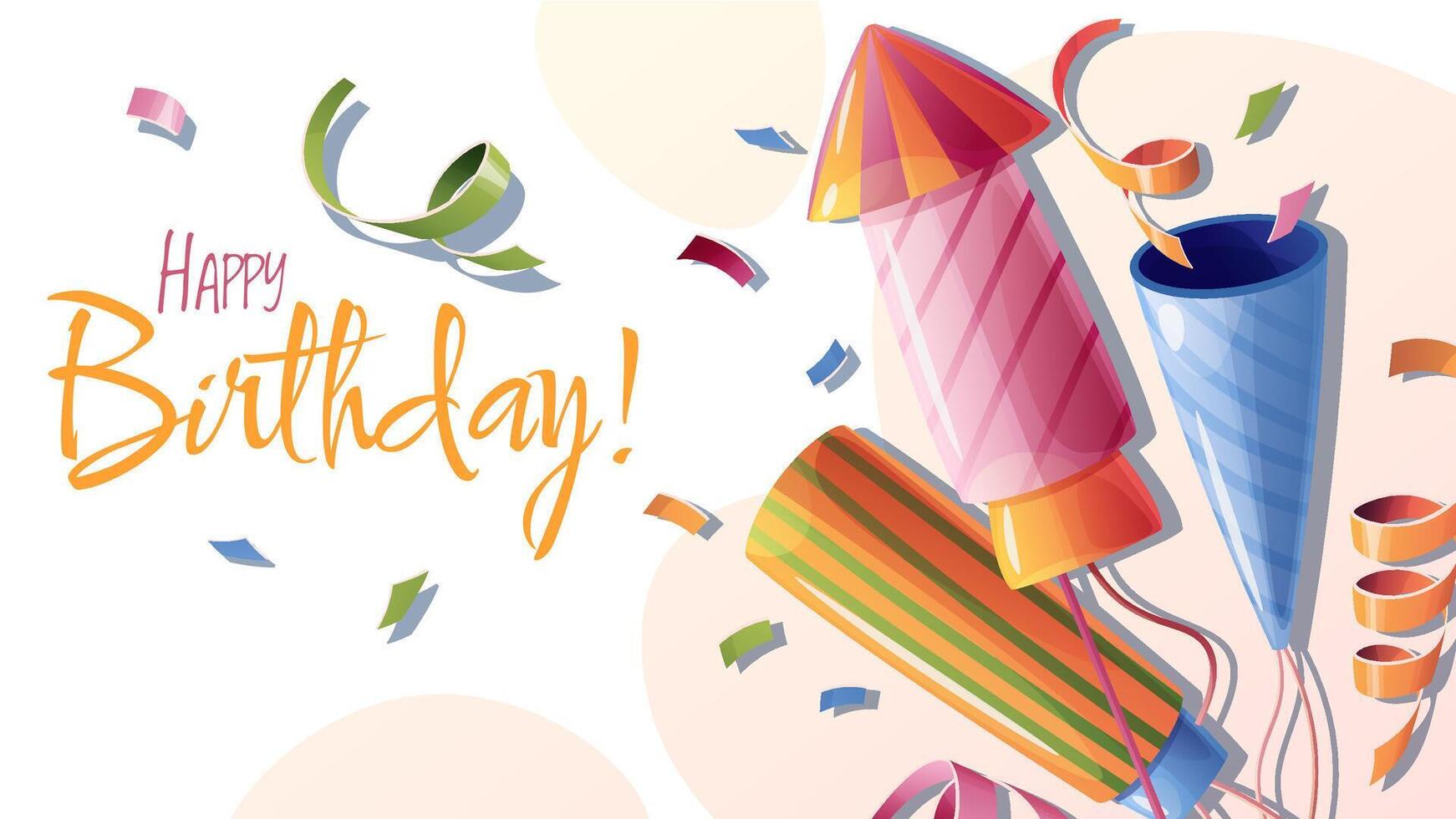 Happy Birthday greeting banner and poster with crackers, popper, confetti. Background, banner template for birthday celebration. vector