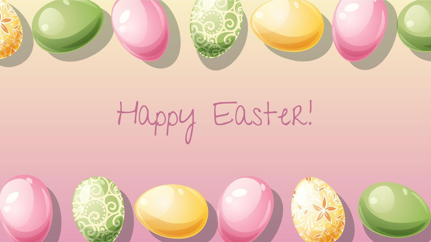 Easter poster and banner template with Easter eggs on a pink background. Spring illustration. Congratulations and gifts for Easter in cartoon style vector