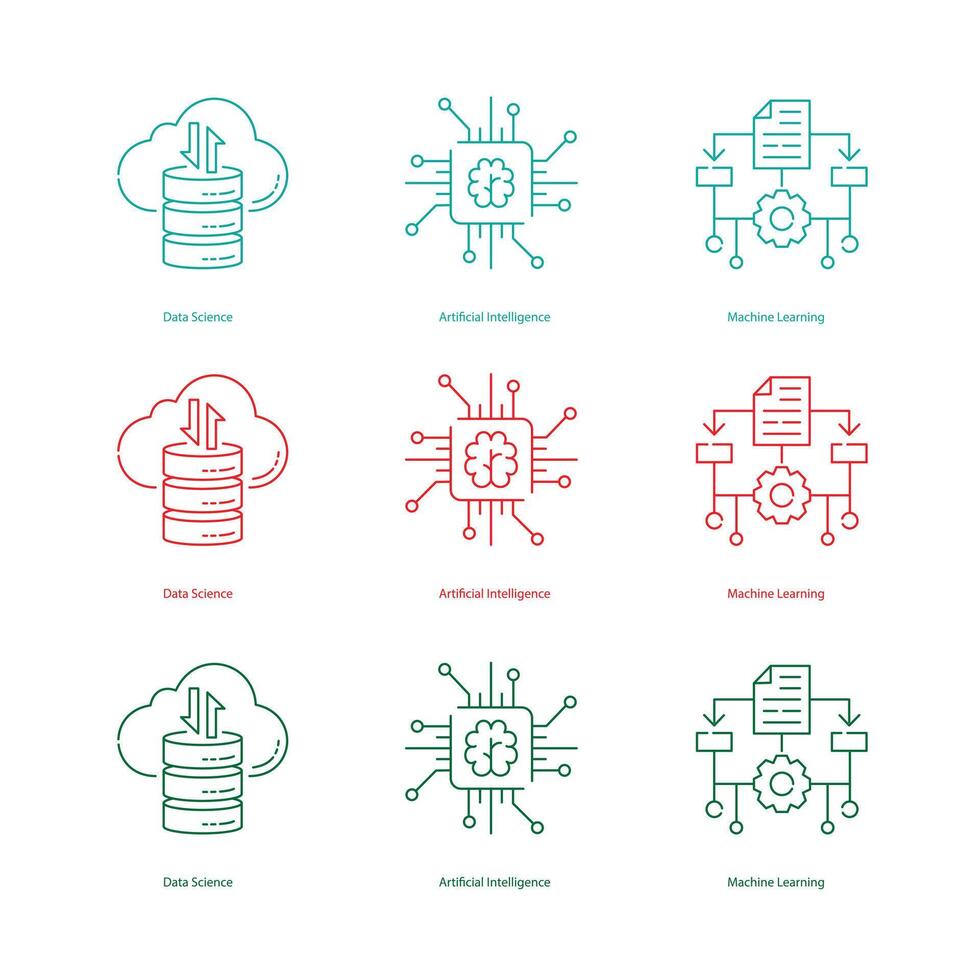 artificial inteligencia, ai, máquina aprendiendo, ml, datos Ciencias ilustracion icono diseños vector