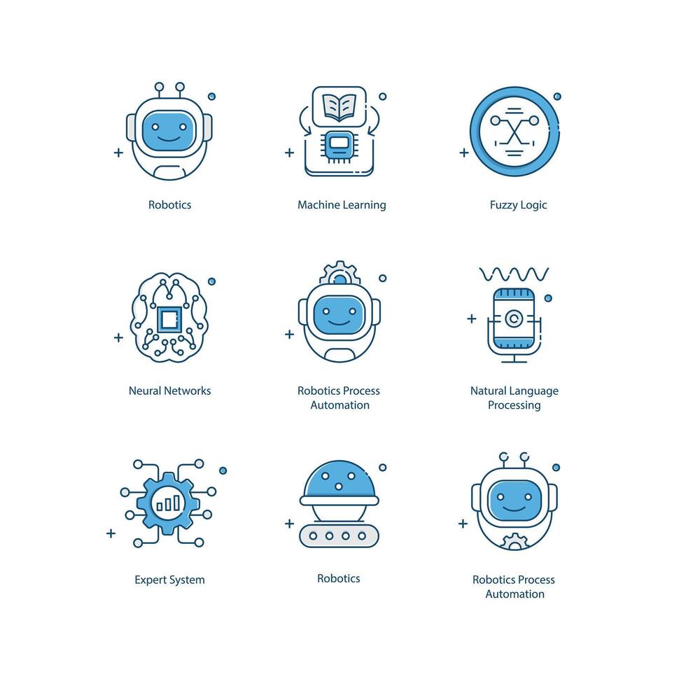 Artificial Intelligence Fundamentals Elements of AI Illustrtaion Icon Design Set vector