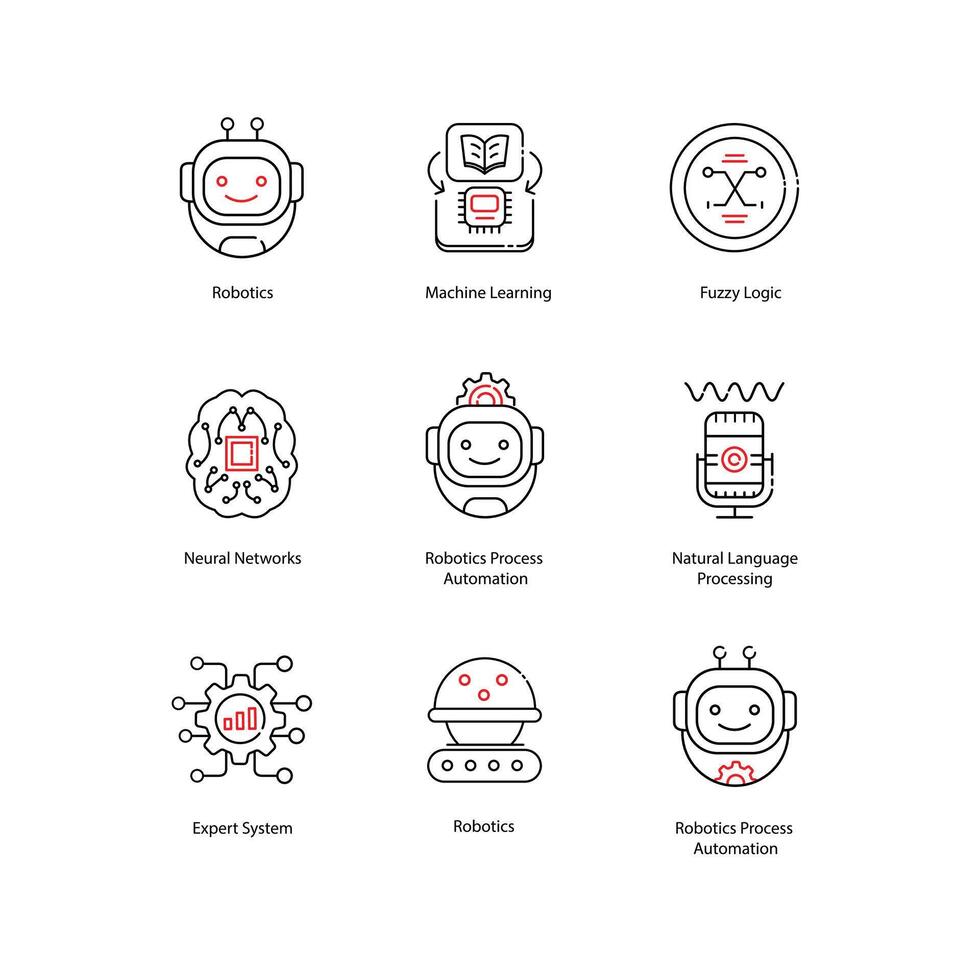 Artificial Intelligence Fundamentals Elements of AI Illustrtaion Icon Design Set vector