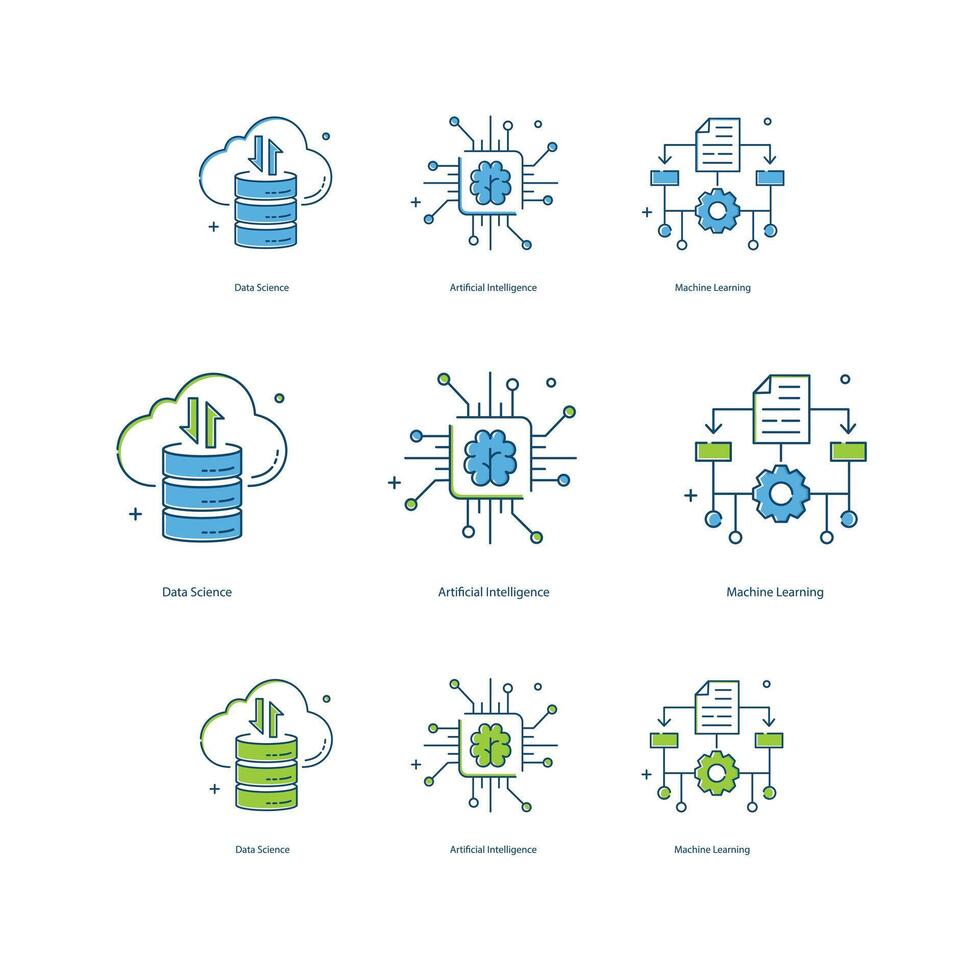 Artificial Intelligence, AI, Machine Learning, ML, Data Science Illustrtaion Icon Designs vector