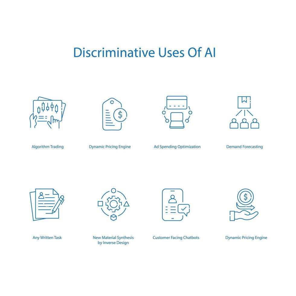 Discriminative Uses of Ai, AI Ethics, Fair AI Practices, Icon Set vector