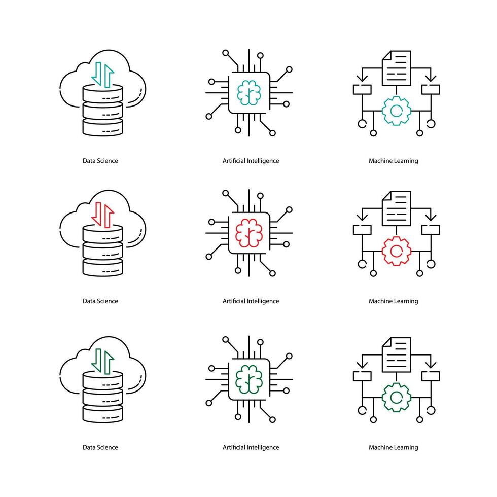 Artificial Intelligence, AI, Machine Learning, ML, Data Science Illustrtaion Icon Designs vector