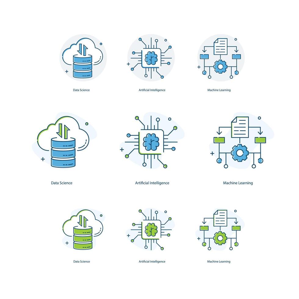 Artificial Intelligence, AI, Machine Learning, ML, Data Science Illustrtaion Icon Designs vector