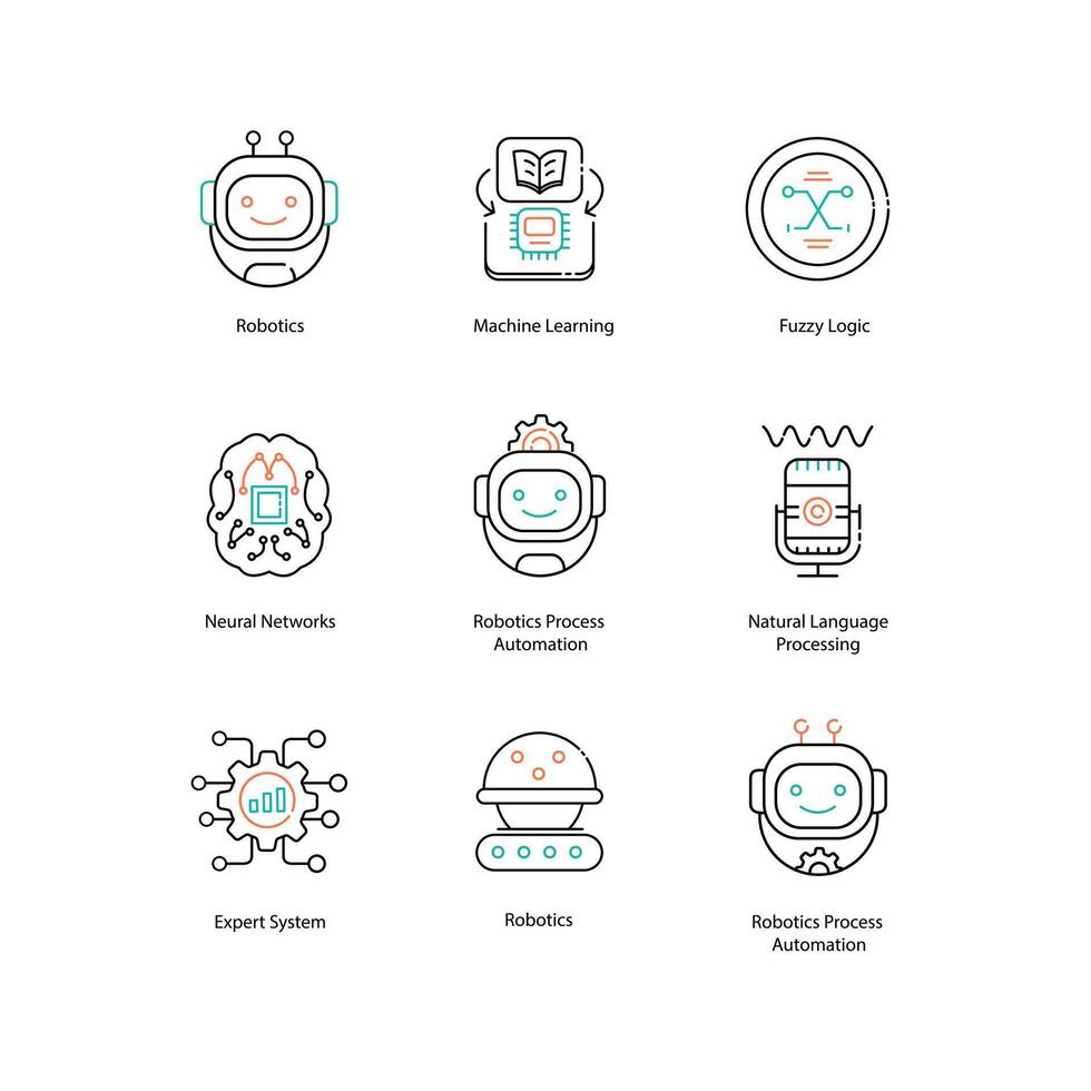 Artificial Intelligence Fundamentals Elements of AI Illustrtaion Icon Design Set vector