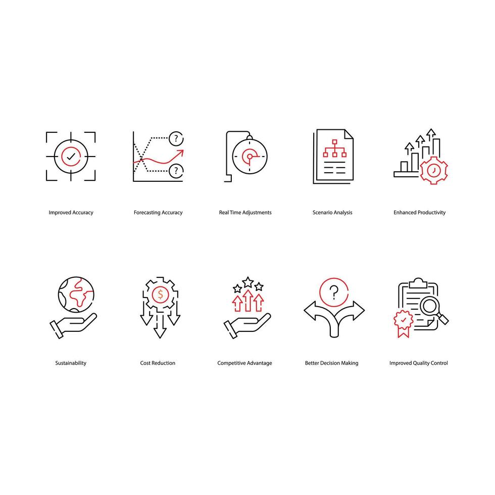 Benefits Of AI Production and Planning Illustration Icon Set vector