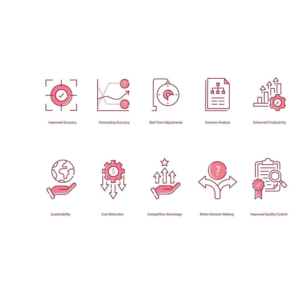 Benefits Of AI Production and Planning Illustration Icon Set vector