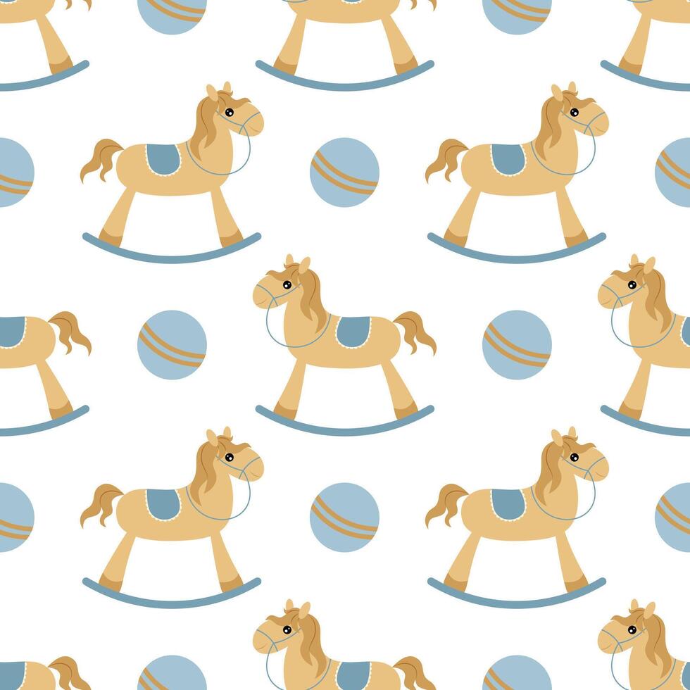 A simple seamless seamless pattern in a flat style. Rocking horse. For decoration of children's room, textiles, wrapping paper, wallpaper. vector