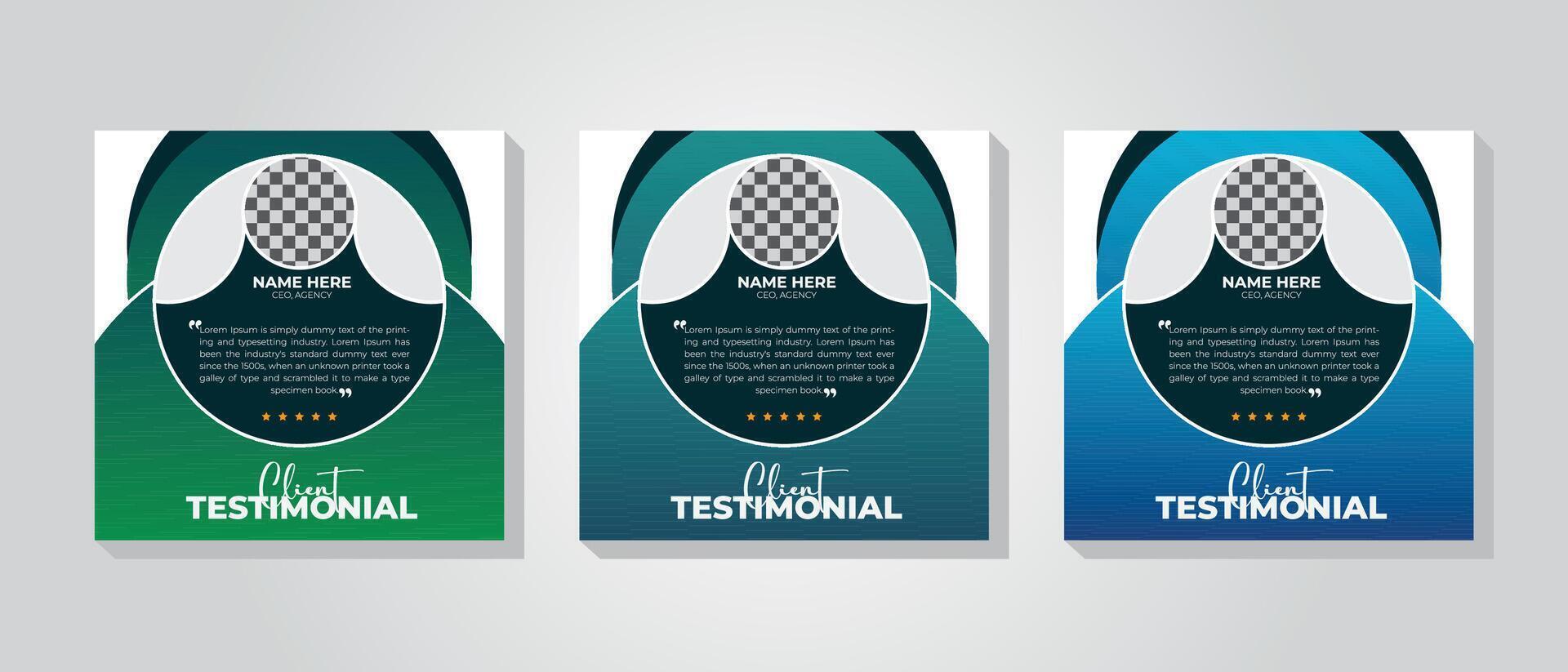 Web banner template for social media posts featuring customer testimonials. client endorsements for social media posts with banner designs vector