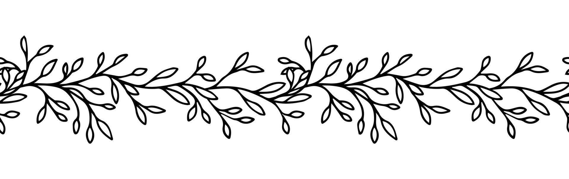 Line art leaves branch seamless boarder vector