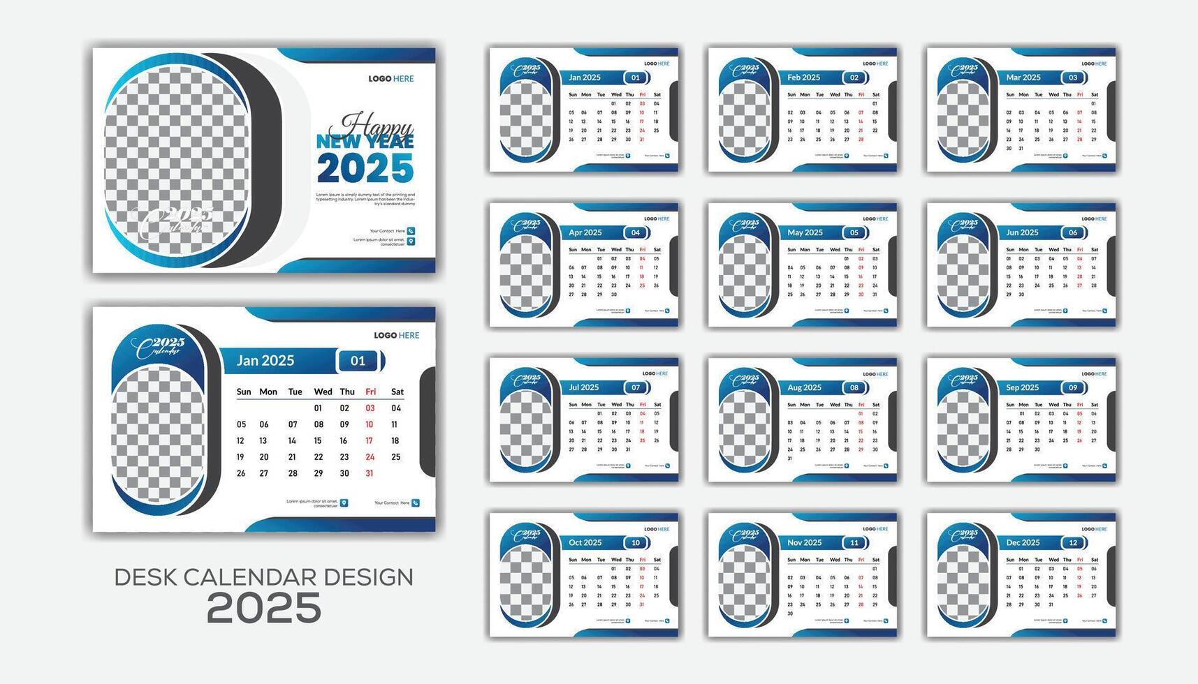 Desk Calendar Template for 2025 with 12 months vector