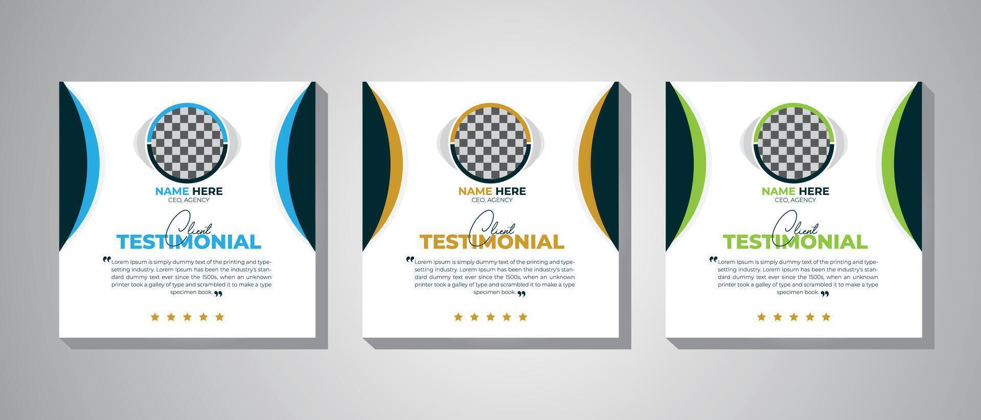 Simple layout, With three color variation client testimonial design vector