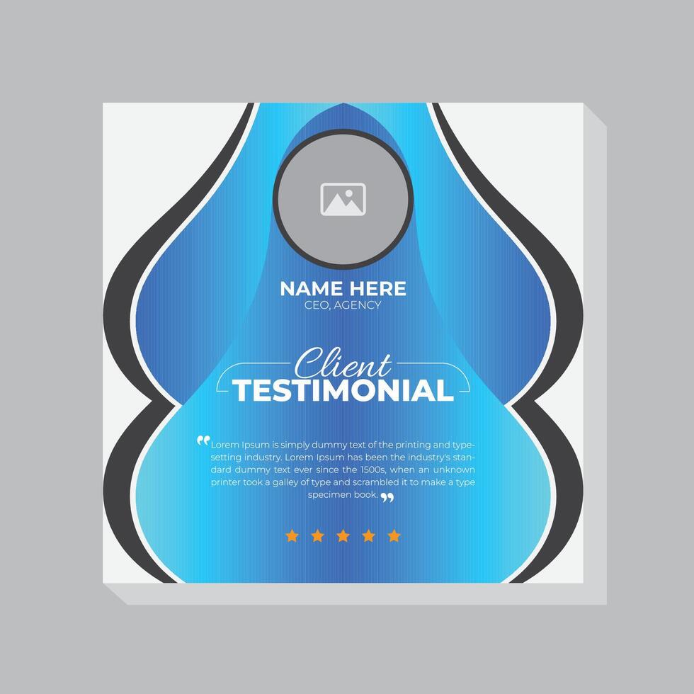 Client testimonial or feedback social media post design template with artistic color scheme and creative design. vector